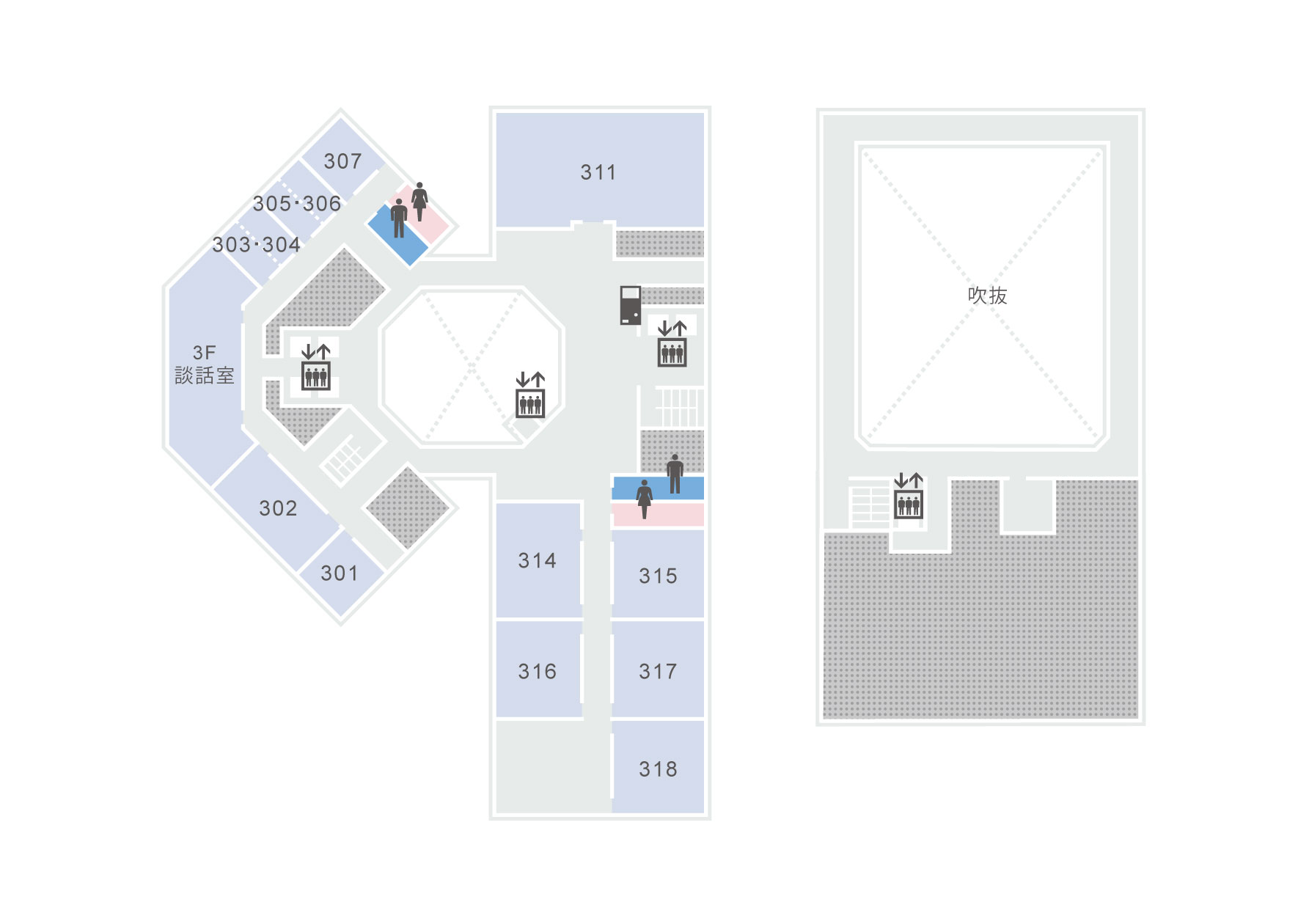 301 302 3F談話室 303 304 305 306 307 308 311 312 ビジネスコーナー 314 315 316 317 318 吹抜